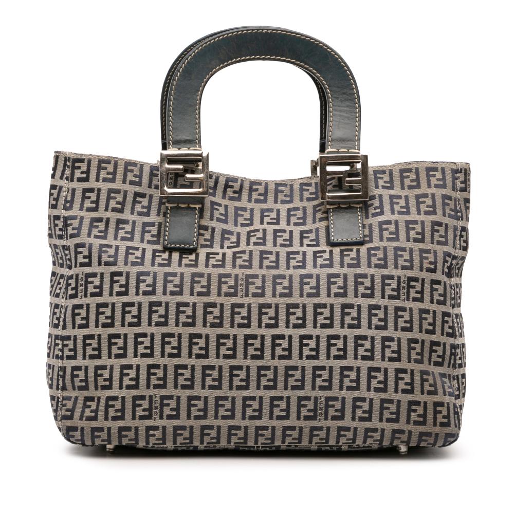 Fendi B Fendi Gray Canvas Fabric Small Zucchino Twins Tote Italy