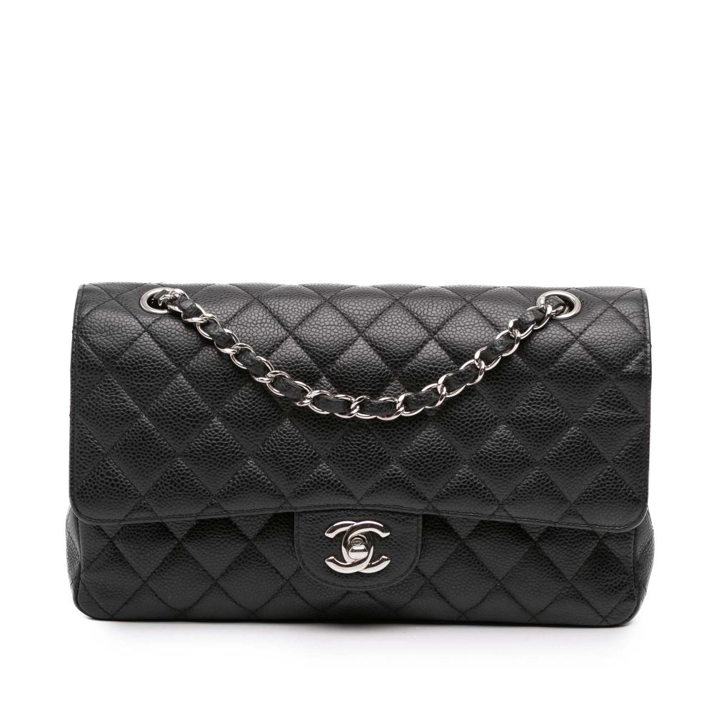 Chanel B Chanel Black Caviar Leather Leather Medium Classic Caviar Double Flap France