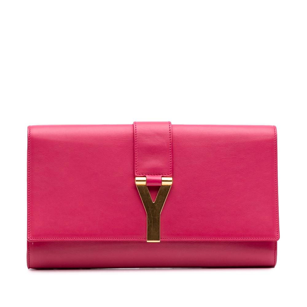 Saint Laurent B Saint Laurent Pink Hot Pink Calf Leather Chyc Ligne Clutch Italy