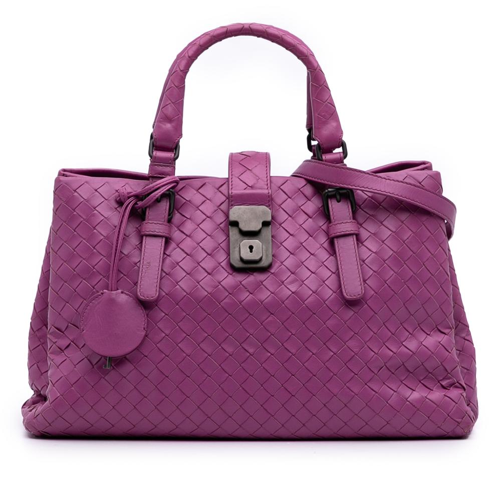 Bottega Veneta B Bottega Veneta Purple Magenta Nappa Leather Leather Small Nappa Intrecciato Roma Satchel Italy