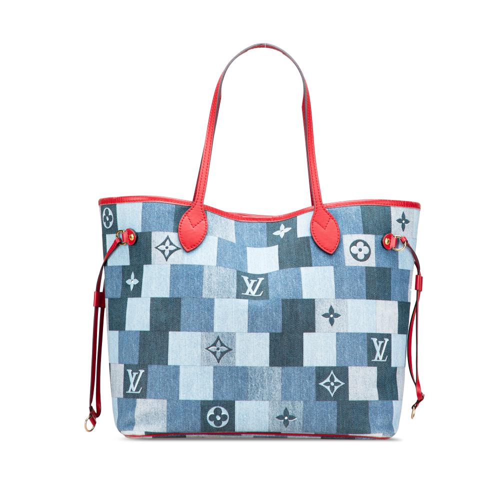 Louis Vuitton AB Louis Vuitton Blue with Red Denim Fabric Monogram Patchwork Neverfull MM France