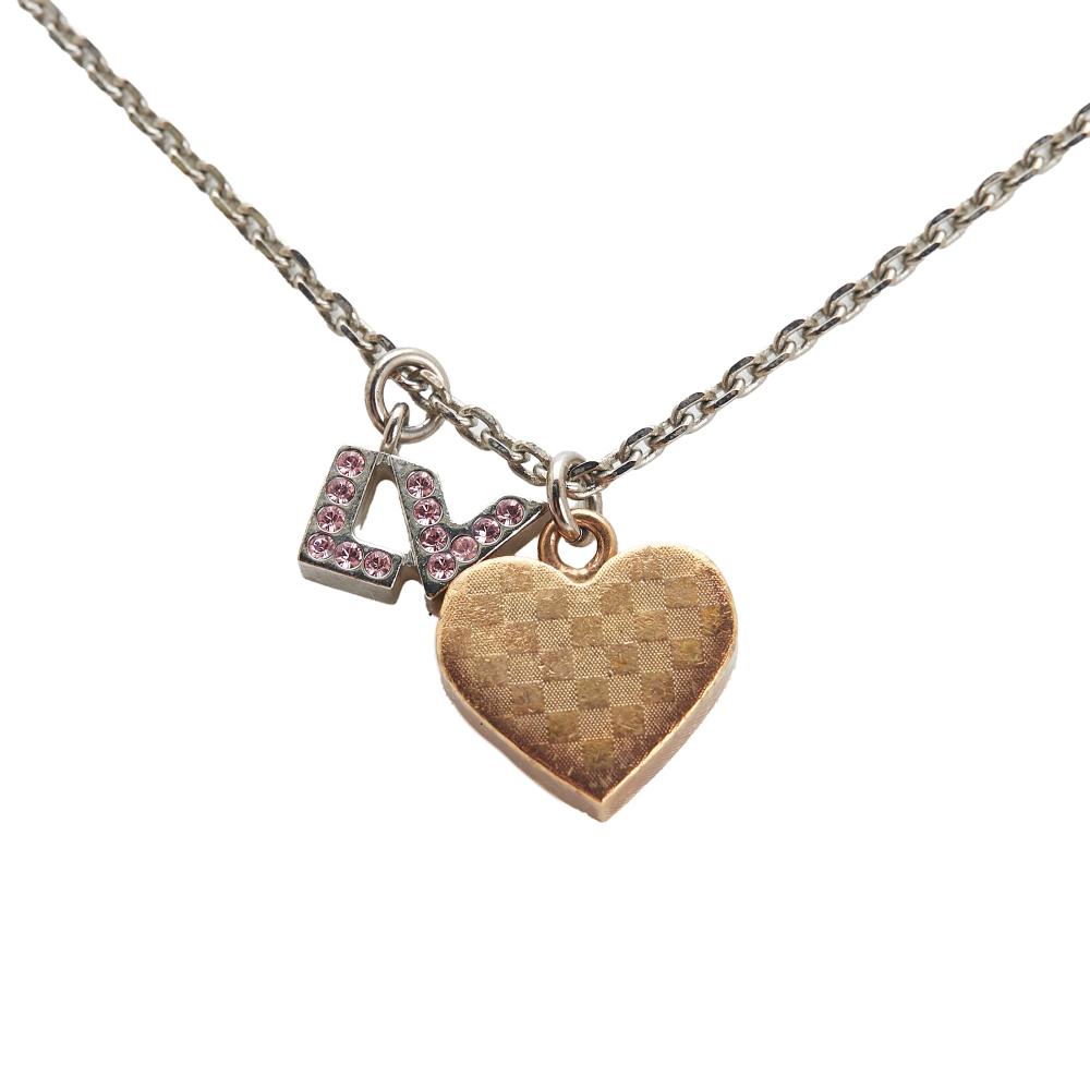 Louis Vuitton Silver Plated Pandantif Spiky Valentine Heart Damier Gold Pendant Necklace