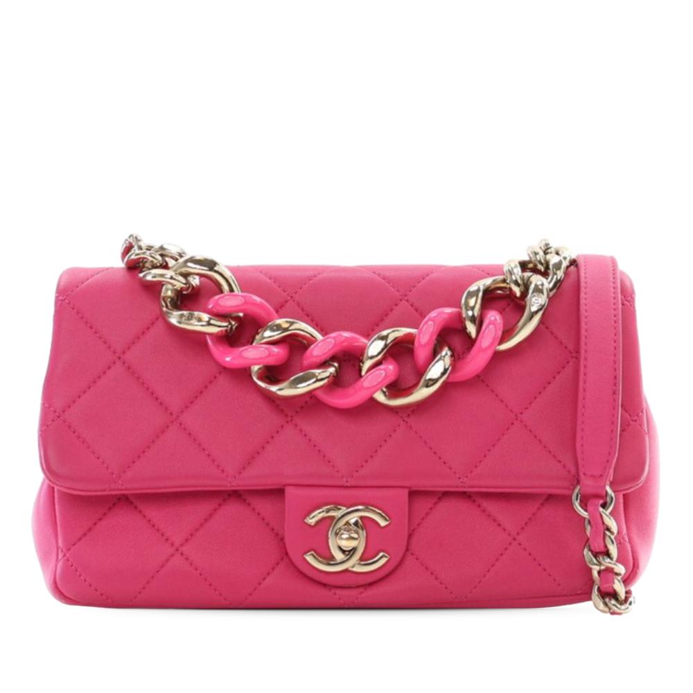 Chanel AB Chanel Pink Dark Pink Lambskin Leather Leather Small Lambskin Elegant Chain Single Flap Italy