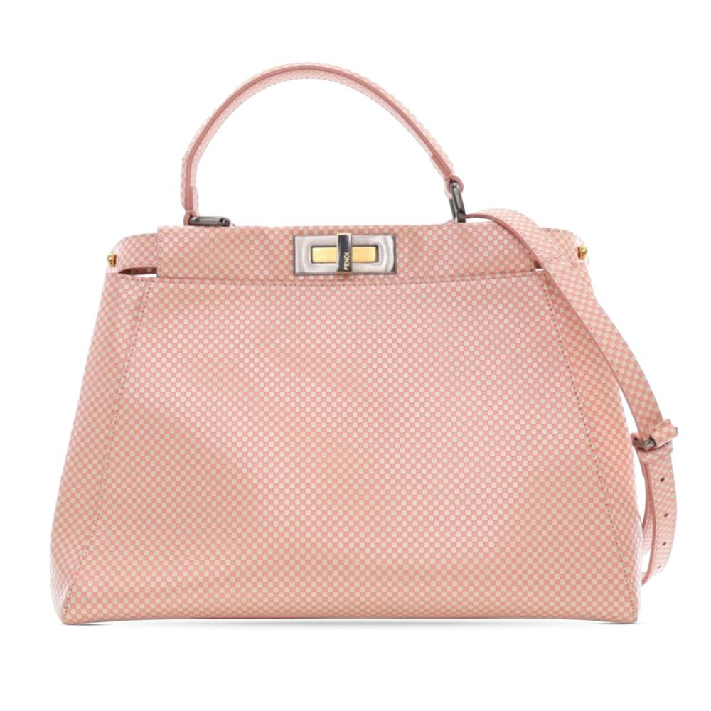 Fendi B Fendi Pink Calf Leather Medium Checkered Sequin Peekaboo Iconic Satchel Italy