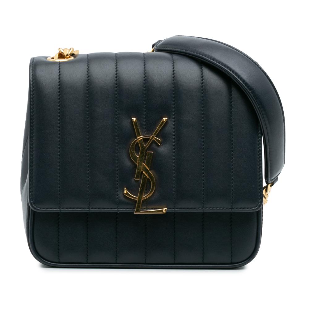 Saint Laurent B Saint Laurent Blue Navy Lambskin Leather Leather Medium Lambskin Monogram Vicky Chain Bag Italy