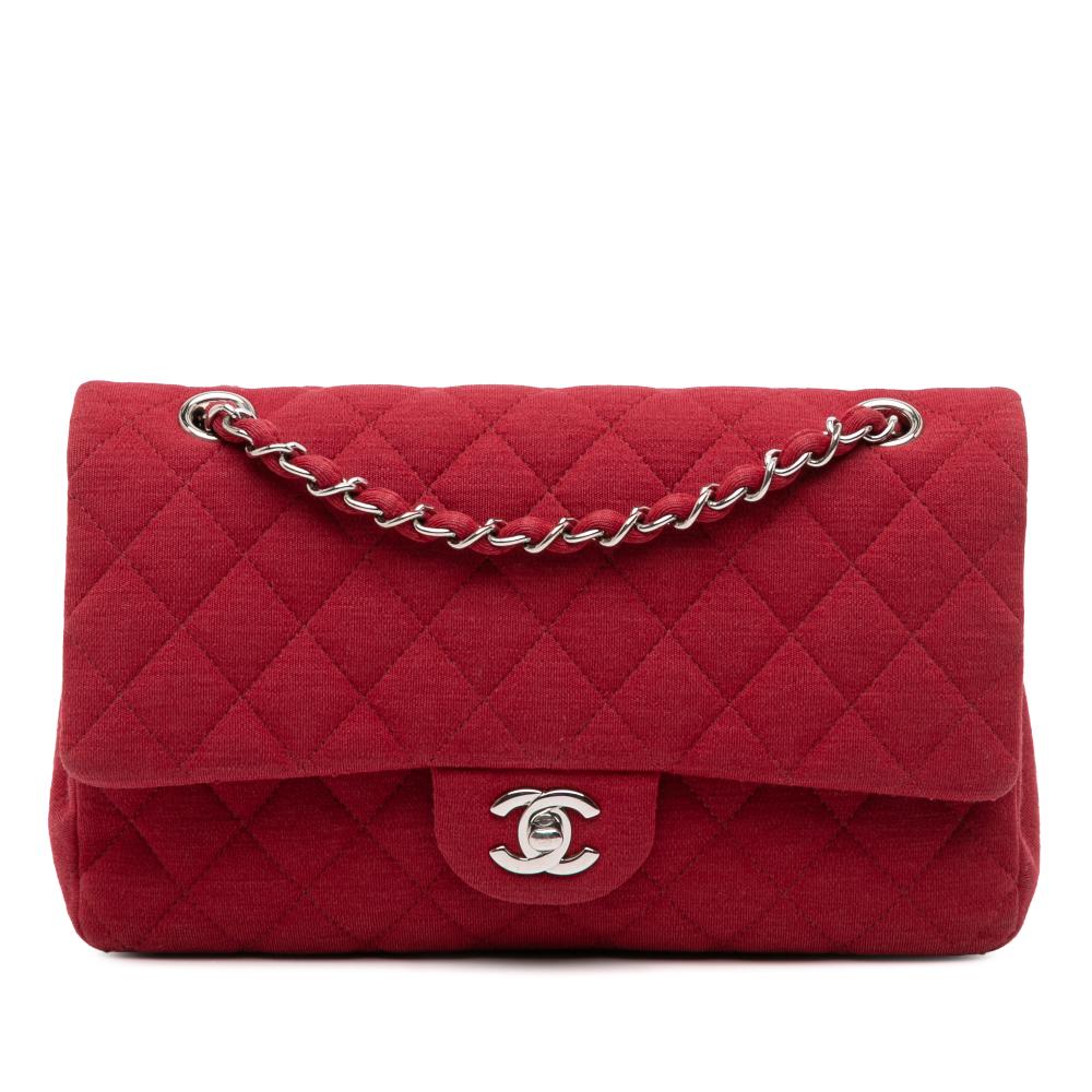 Chanel B Chanel Red Cotton Fabric Medium Classic Jersey Double Flap France