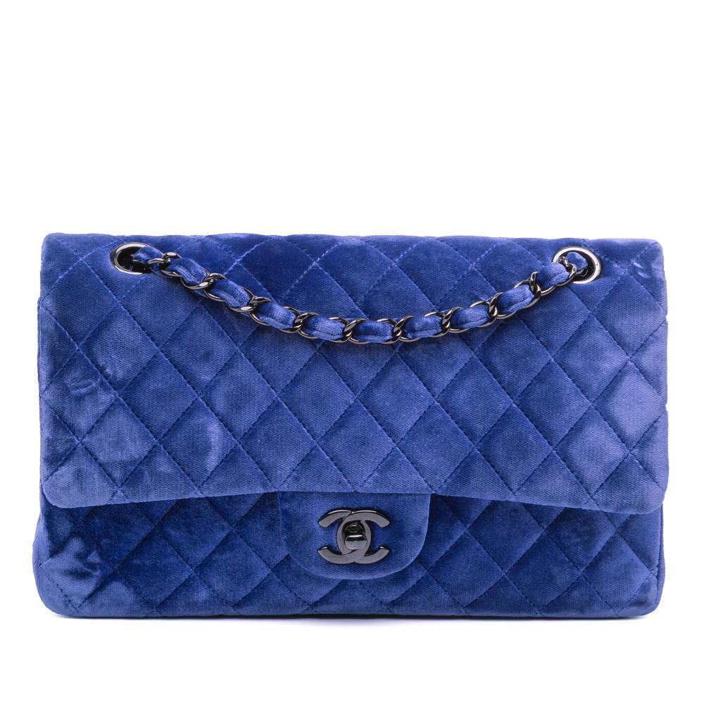 Chanel B Chanel Blue Velvet Fabric Medium Classic Double Flap France