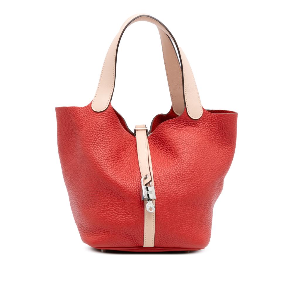 Hermès B Hermès Red Calf Leather Bicolor Clemence and Swift Picotin Lock 22 France