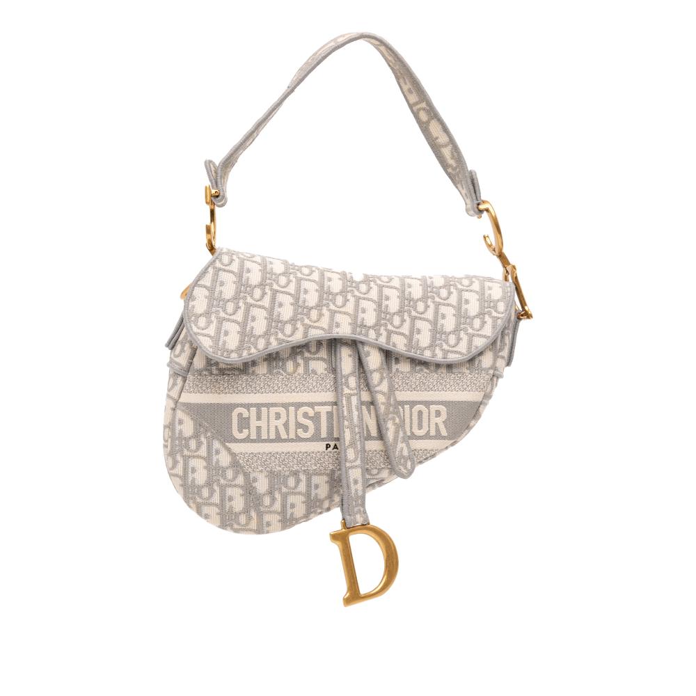 Christian Dior B Dior Gray Canvas Fabric Oblique Embroidered Saddle Bag Italy