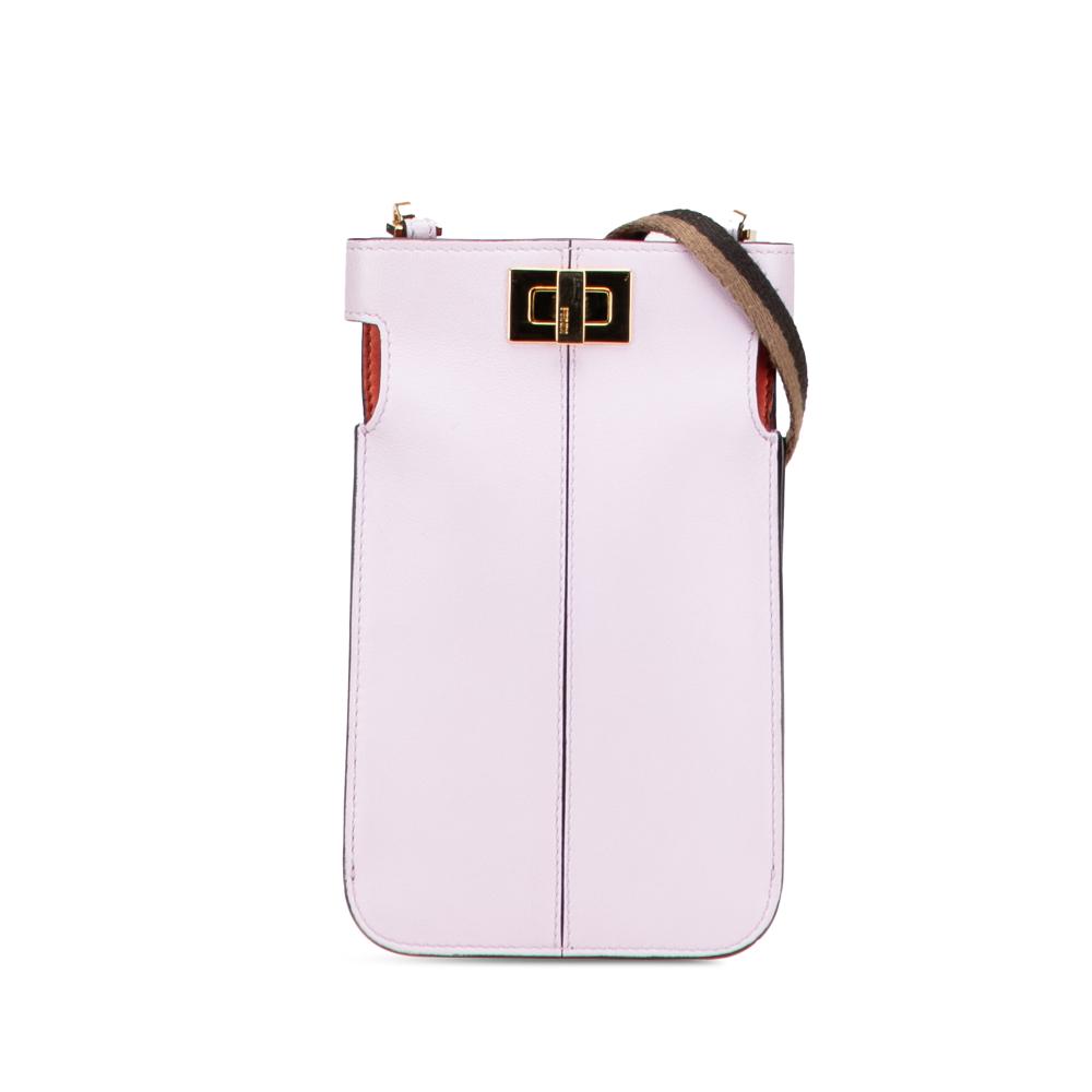 Fendi B Fendi Pink Light Pink Calf Leather Peek-a-Phone Pouch Crossbody Italy