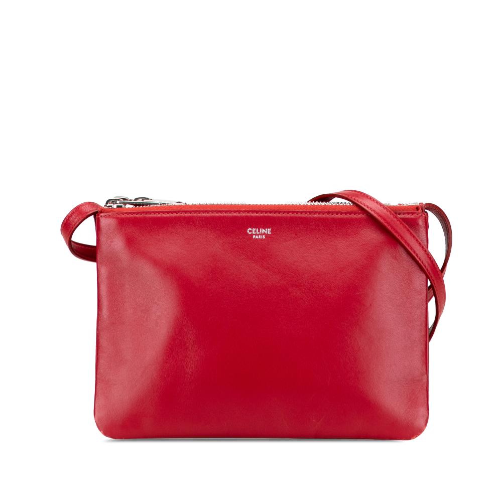 Celine B Celine Red Lambskin Leather Leather Small Lambskin Trio Crossbody Italy