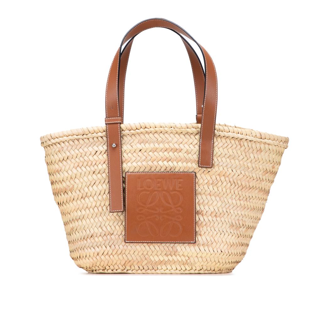 Loewe B LOEWE Brown Beige Raffia Natural Material Medium Basket Tote Spain