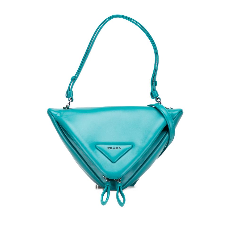 Prada AB Prada Blue Turquoise Nappa Leather Leather Nappa Padded Signaux Triangle Satchel Italy