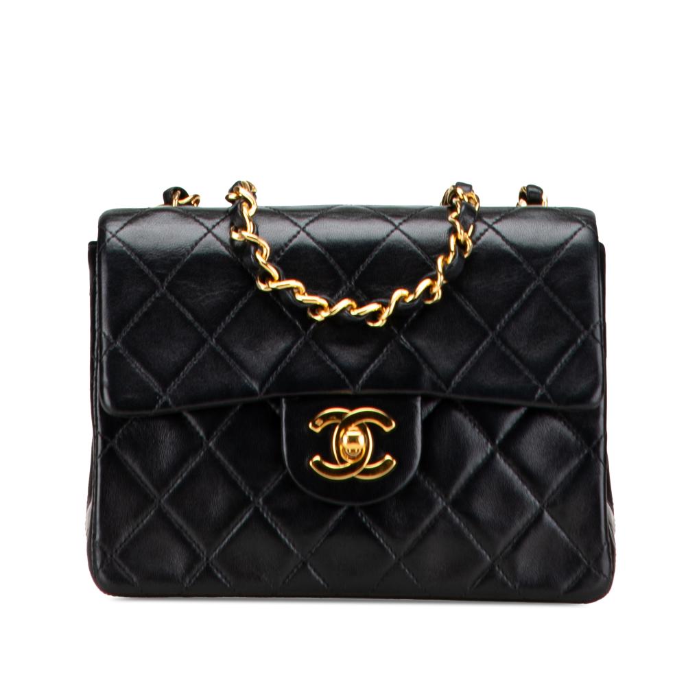 Chanel B Chanel Black Lambskin Leather Leather Mini Square Classic Lambskin Single Flap France