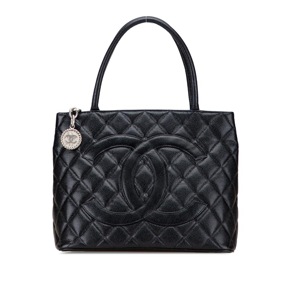 Chanel B Chanel Black Caviar Leather Leather Caviar Medallion Tote France