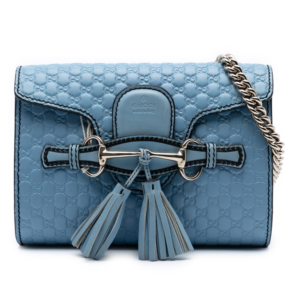 Gucci B Gucci Blue Light Blue Calf Leather Mini Microguccissima Emily Crossbody Italy