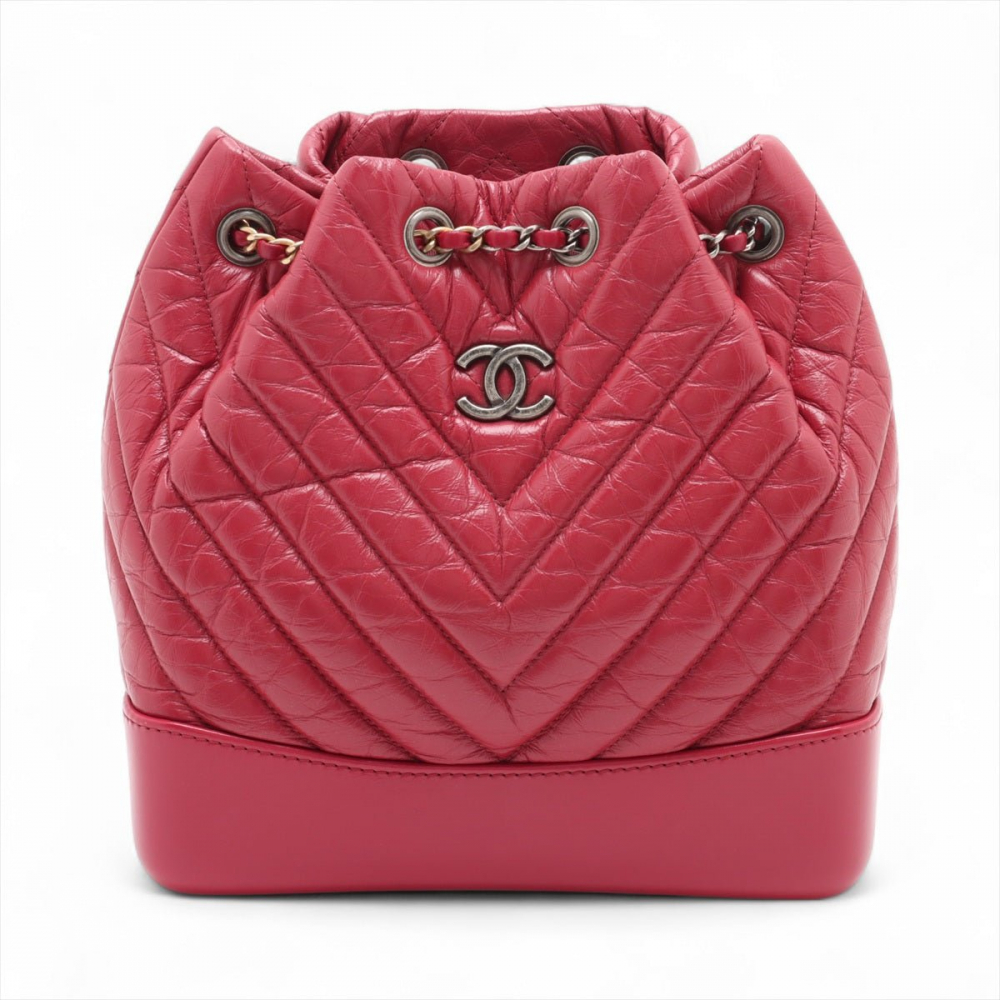 Chanel Gabrielle Matelassè Distressed Calfskin Leather 2-Ways Bucket Backpack Cherry Red
