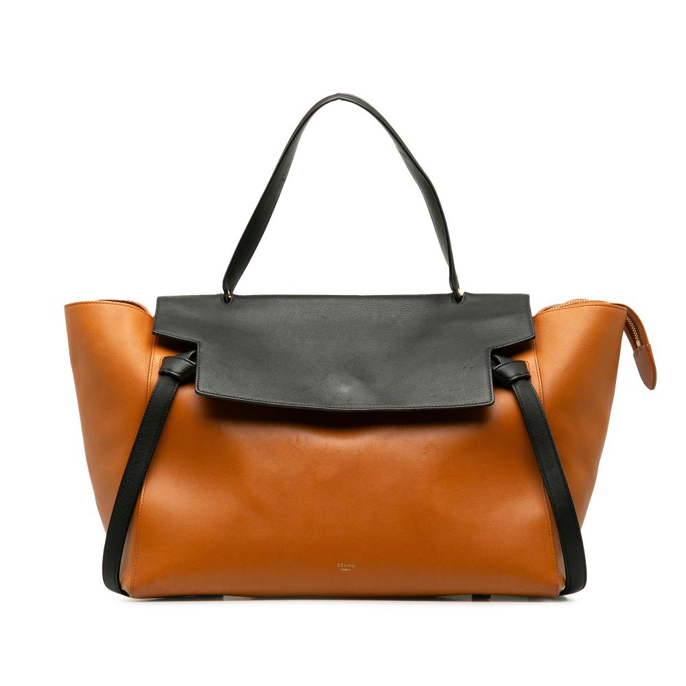 Celine B Celine Brown with Black Calf Leather MIni Bicolor Belt Bag Italy