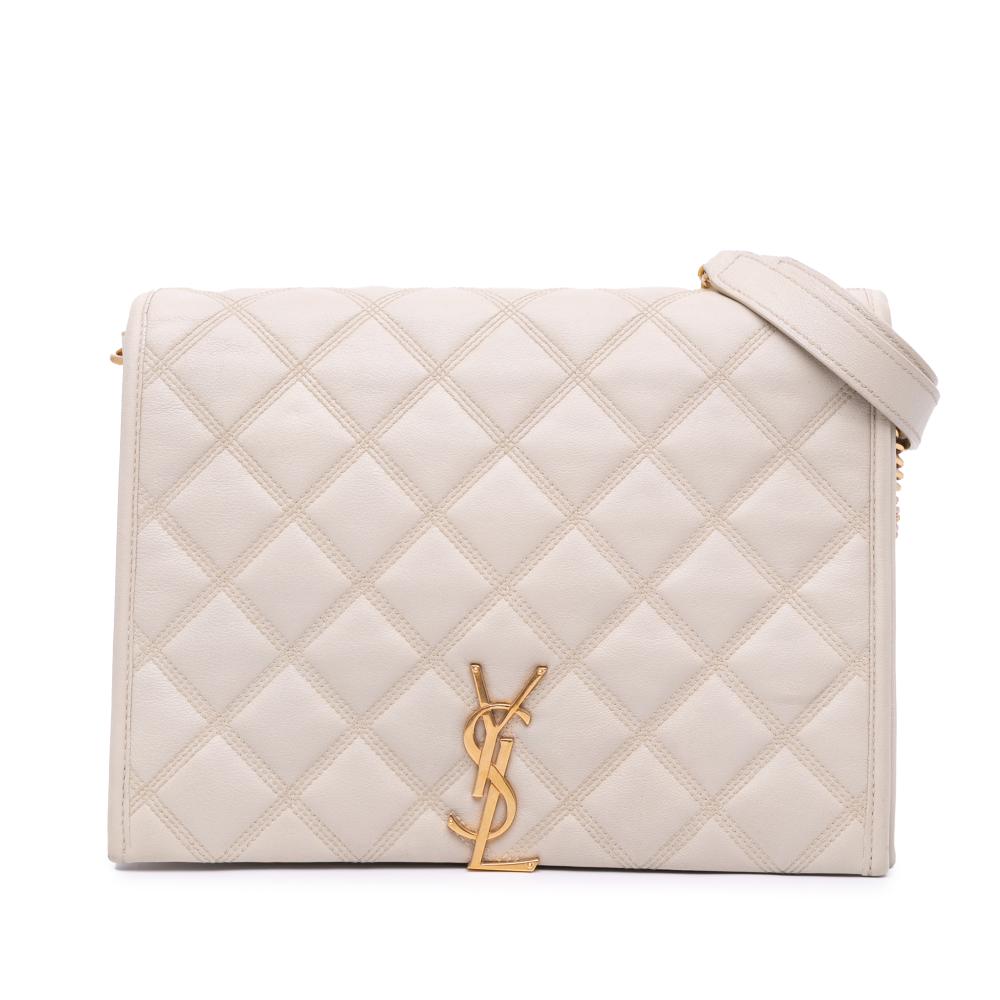 Saint Laurent White Small Quilted Lambskin Becky Chain Shoulder Bag Italy