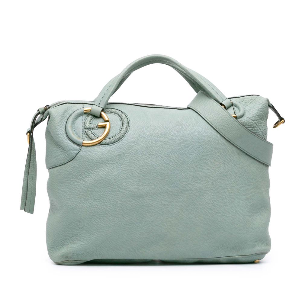 Gucci B Gucci Blue Light Blue Calf Leather Twill Satchel Italy