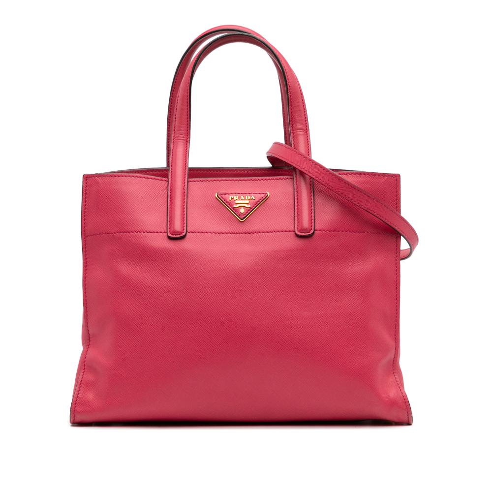 Prada B Prada Pink Saffiano Leather Soft Triple Pocket Tote Italy