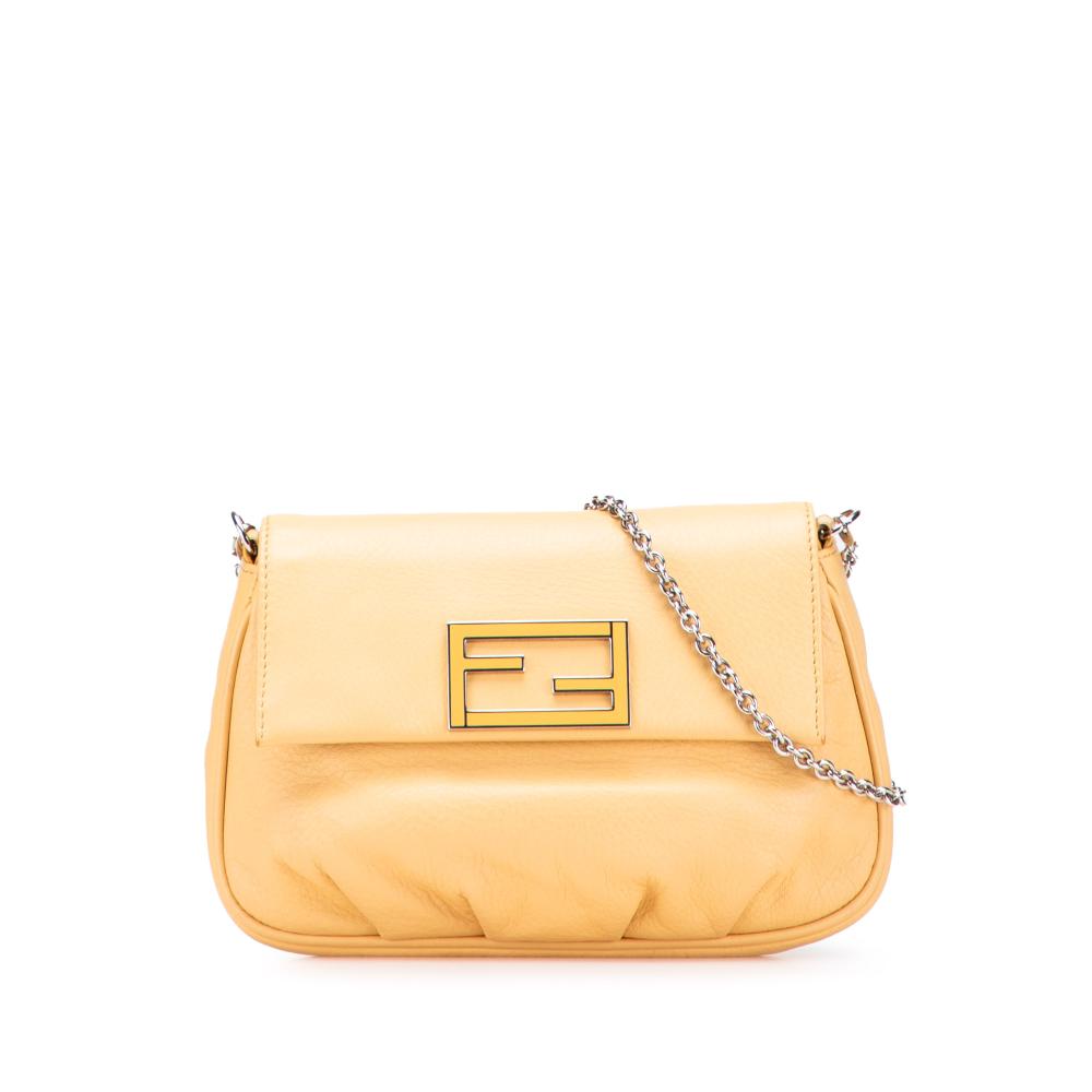 Fendi B Fendi Yellow Light Yellow Calf Leather Fendista Pochette Crossbody Italy