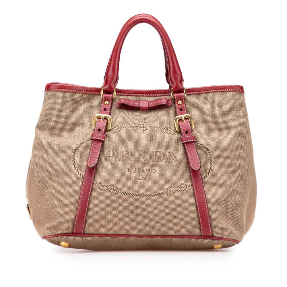 Prada B Prada Brown Beige with Pink Rose Gold Canvas Fabric Canapa Logo Bow Satchel Turkey