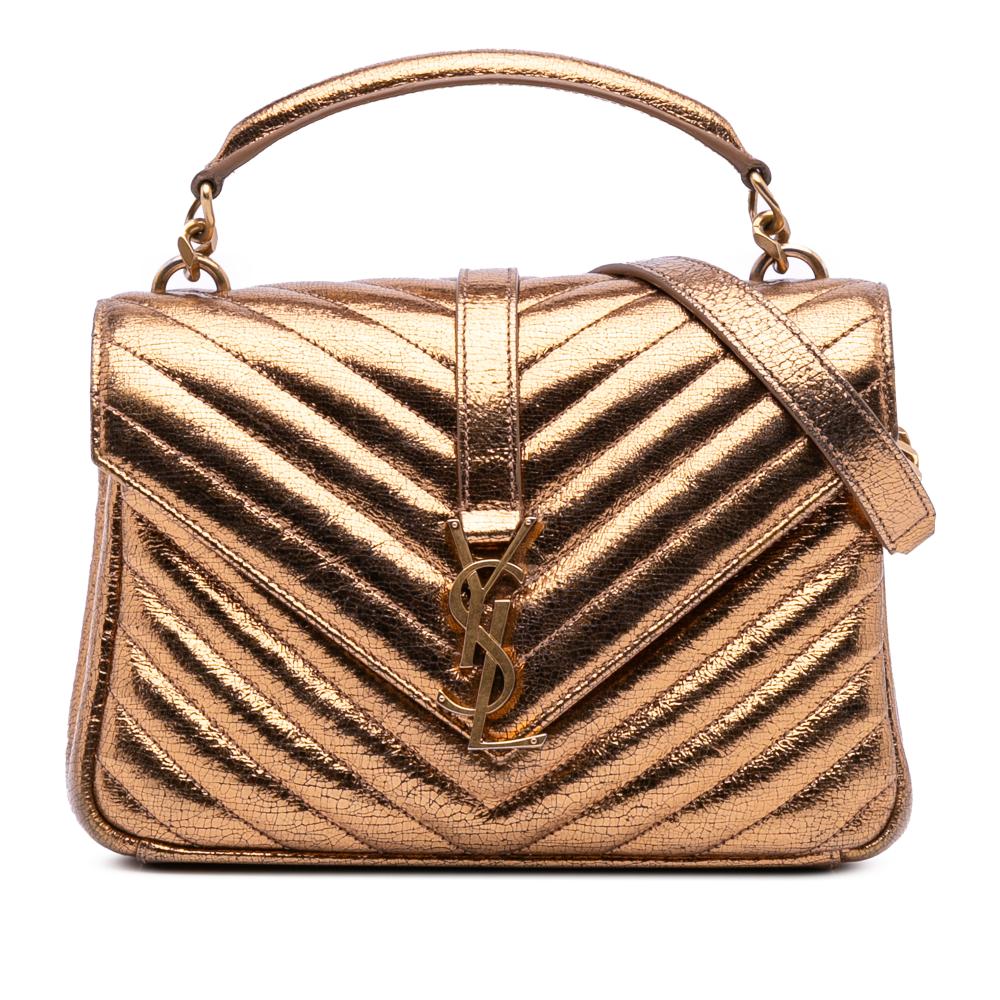 Saint Laurent B Saint Laurent Brown Bronze Calf Leather Medium Metallic skin Chevron Monogram College Bag Italy