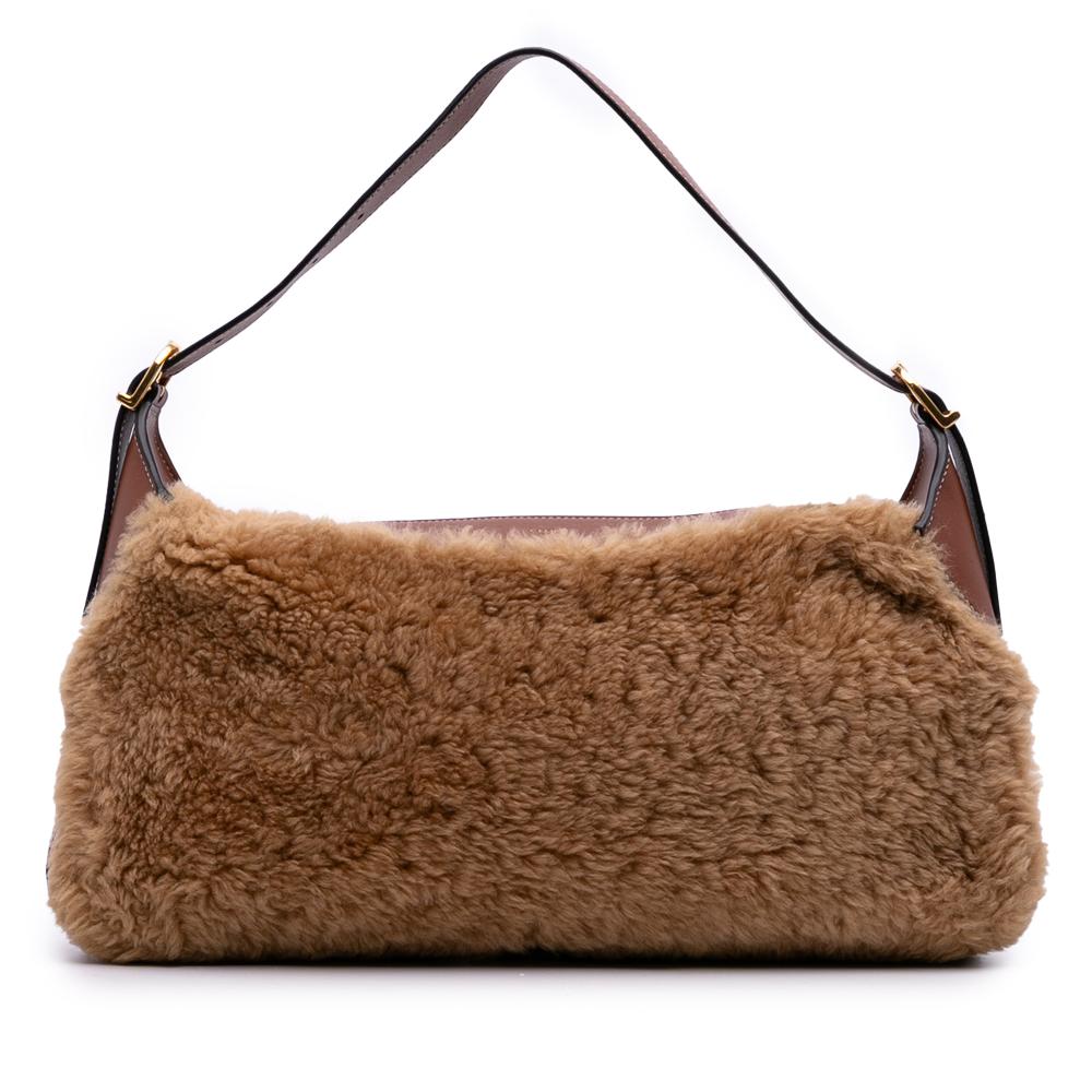 Celine AB Celine Brown Fur Natural Material Shearling and Leather Romy Shoulder Bag Italy