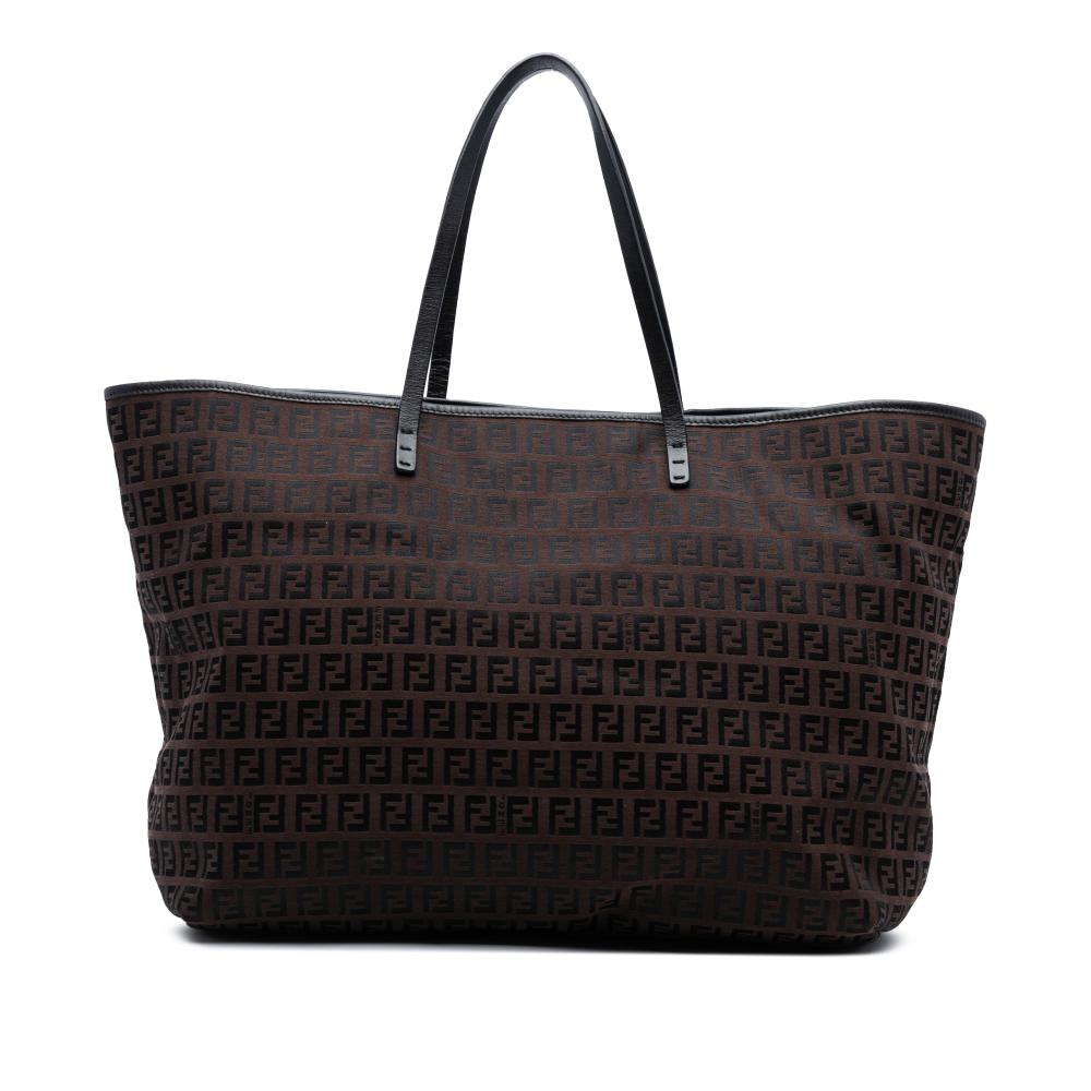 Fendi B Fendi Brown Dark Brown Canvas Fabric Medium Zucchino Roll Tote Italy