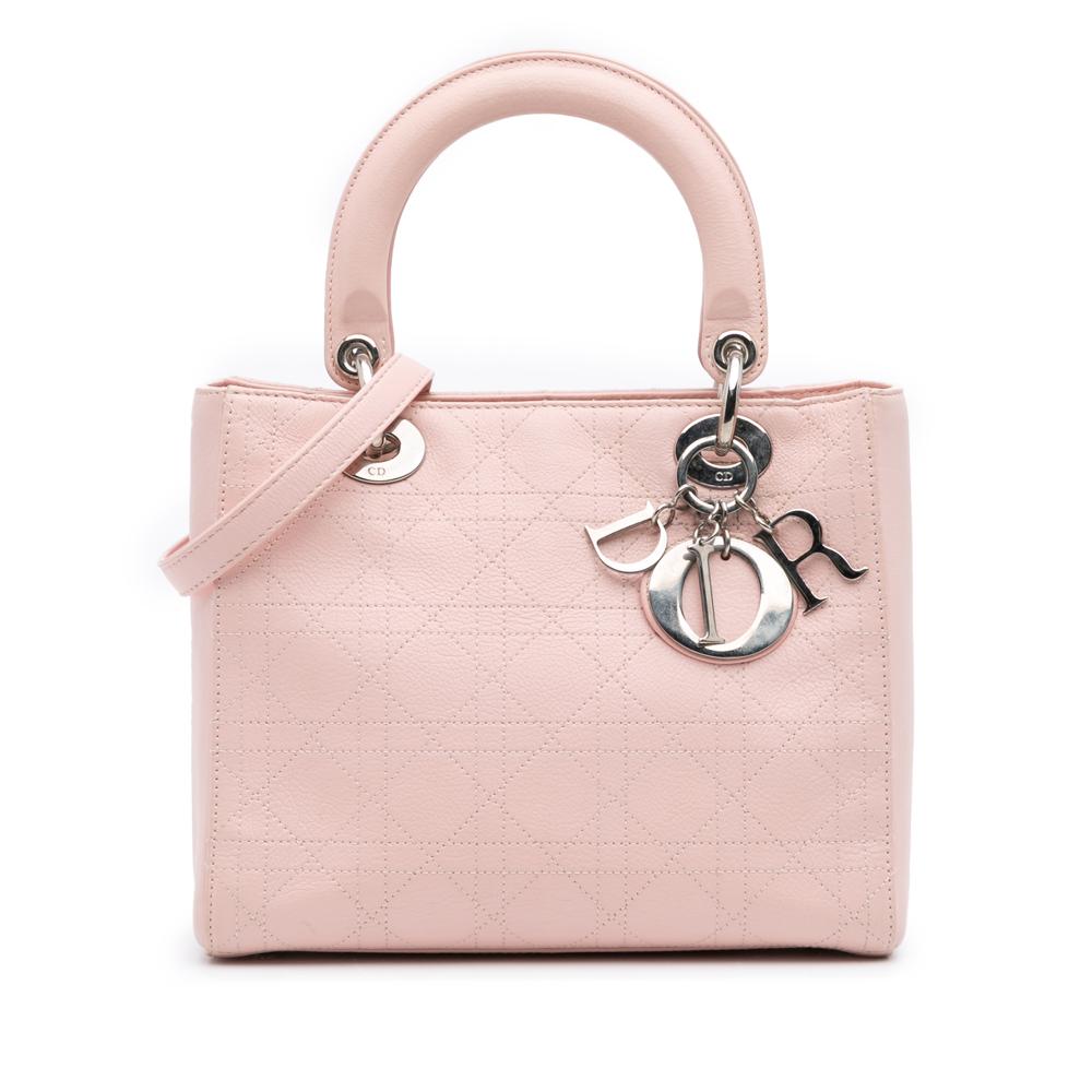 Christian Dior B Dior Pink Light Pink Calf Leather Medium skin Cannage Stitched Lady Dior Italy
