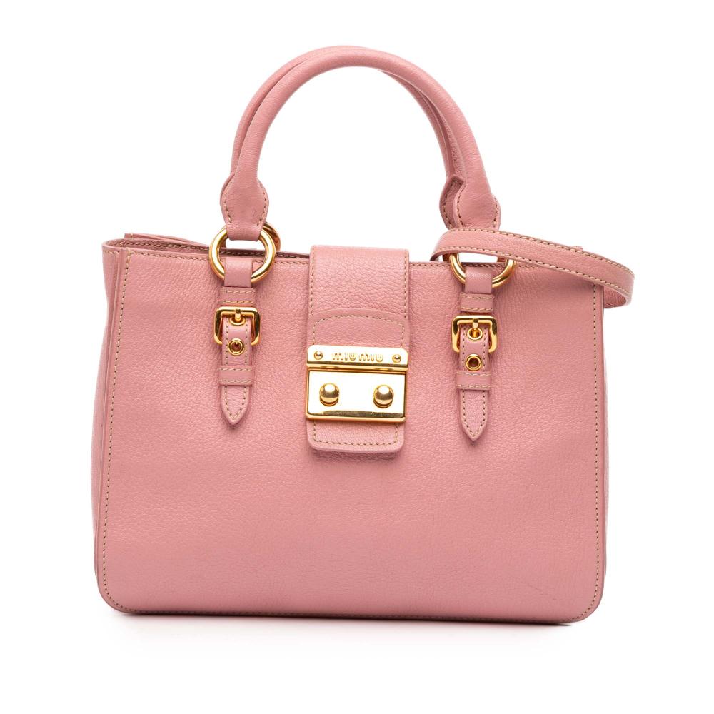 Miu Miu B Miu Miu Pink Goatskin Leather Madras Satchel Turkey