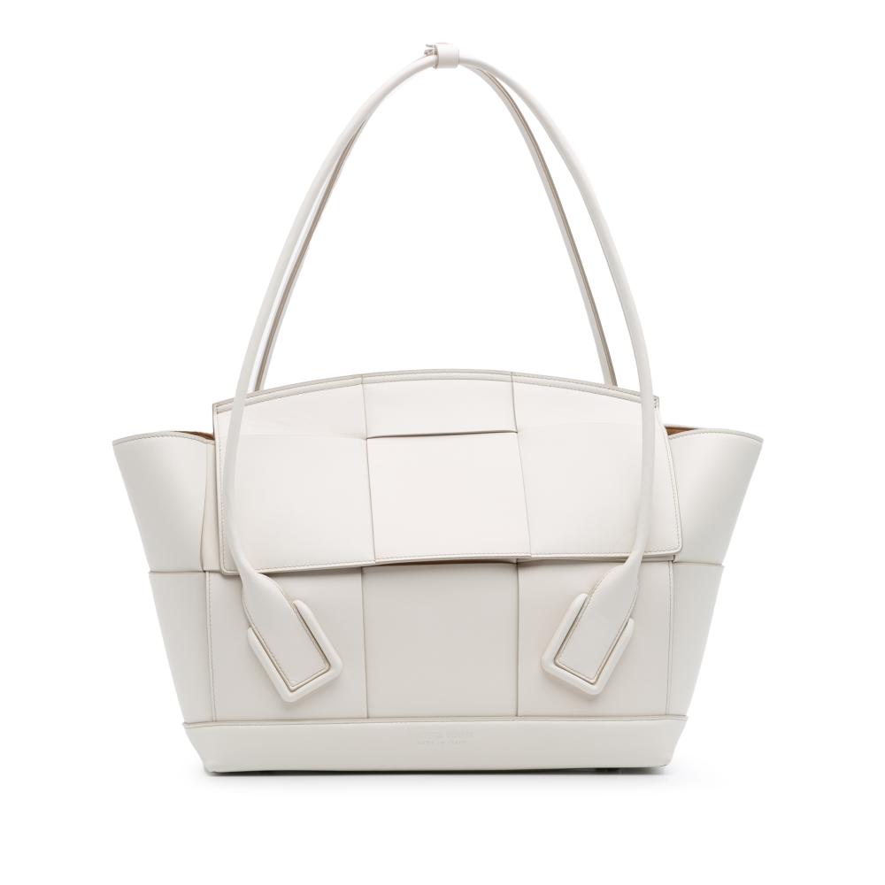 Bottega Veneta AB Bottega Veneta White Calf Leather Medium skin Maxi Intrecciato Arco Bag Italy