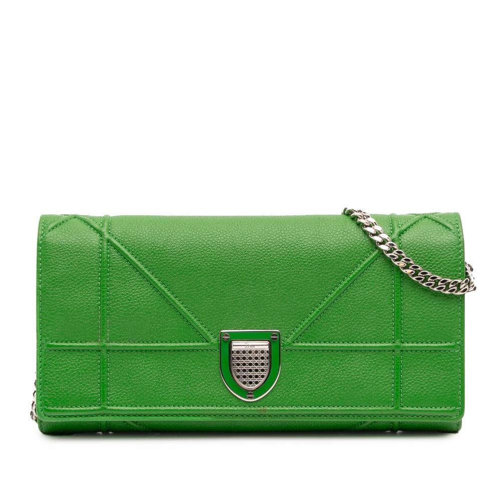 Christian Dior AB Dior Green Lime Calf Leather Grained skin Diorama Croisiere Wallet on Chain Italy