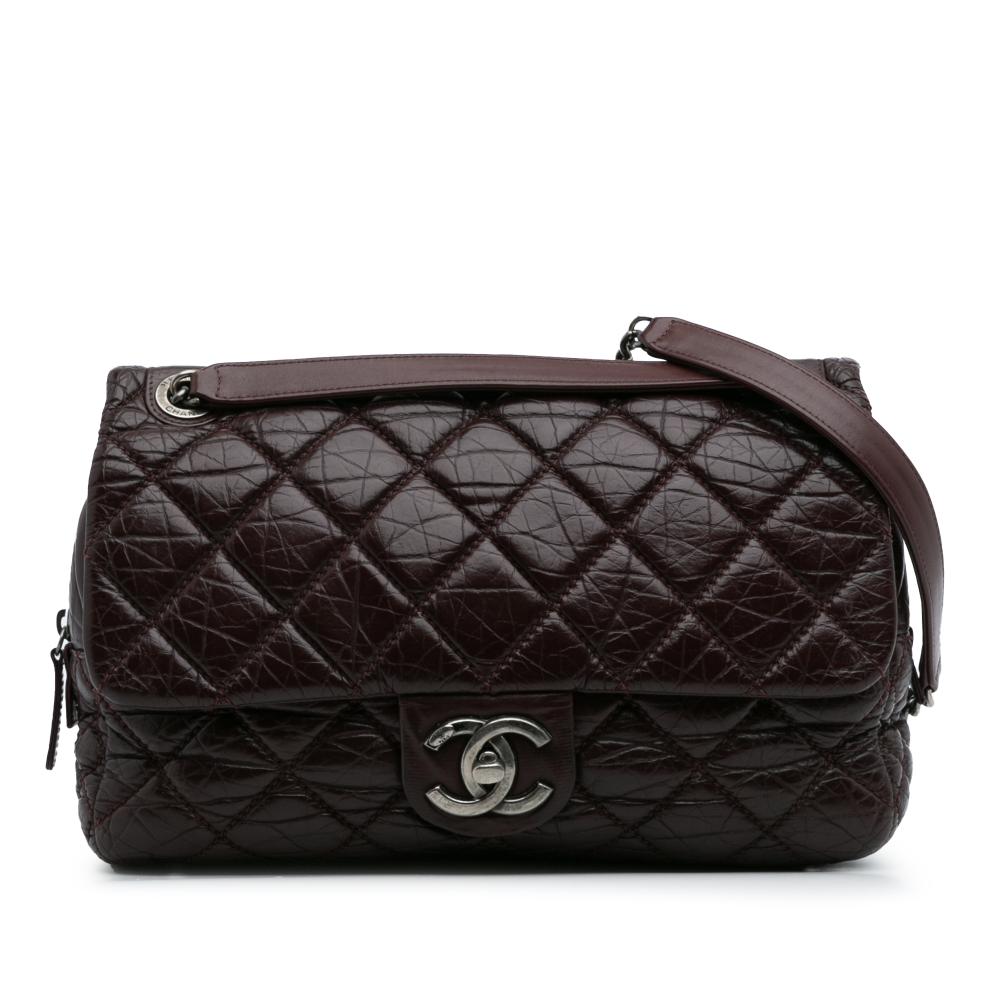 Chanel B Chanel Red Burgundy Calf Leather Jumbo Quilted Aged skin New Portobello Flap Italy