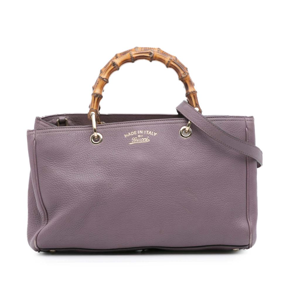 Gucci B Gucci Purple Lilac Calf Leather Medium skin Bamboo Shopper Satchel Italy