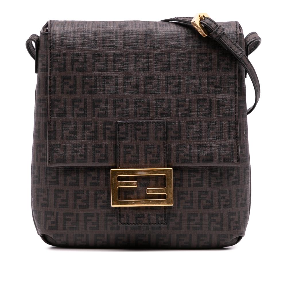 Fendi B Fendi Brown Coated Canvas Fabric Zucchino Spalmati Crossbody Italy
