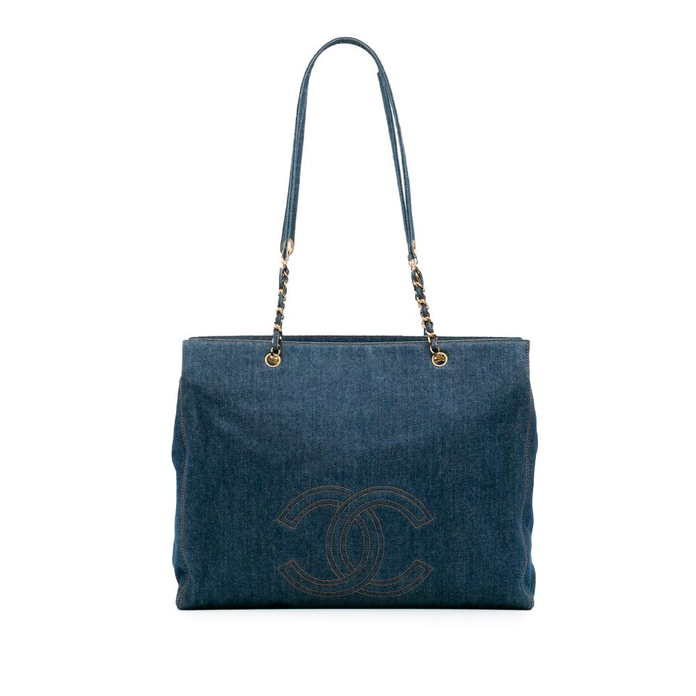 Chanel B Chanel Blue Denim Fabric CC Chain Tote Italy