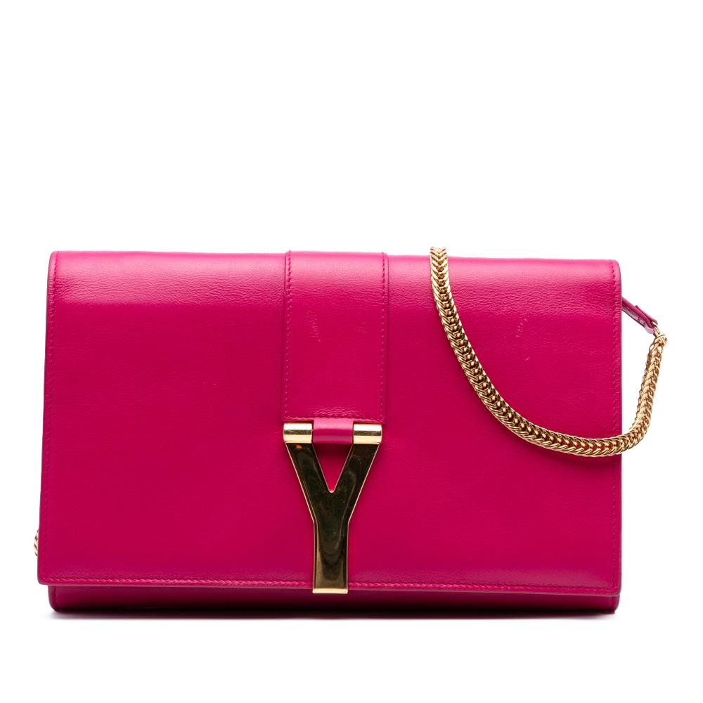 Saint Laurent B Saint Laurent Pink Dark Pink Calf Leather Chyc Ligne Wallet on Chain Italy
