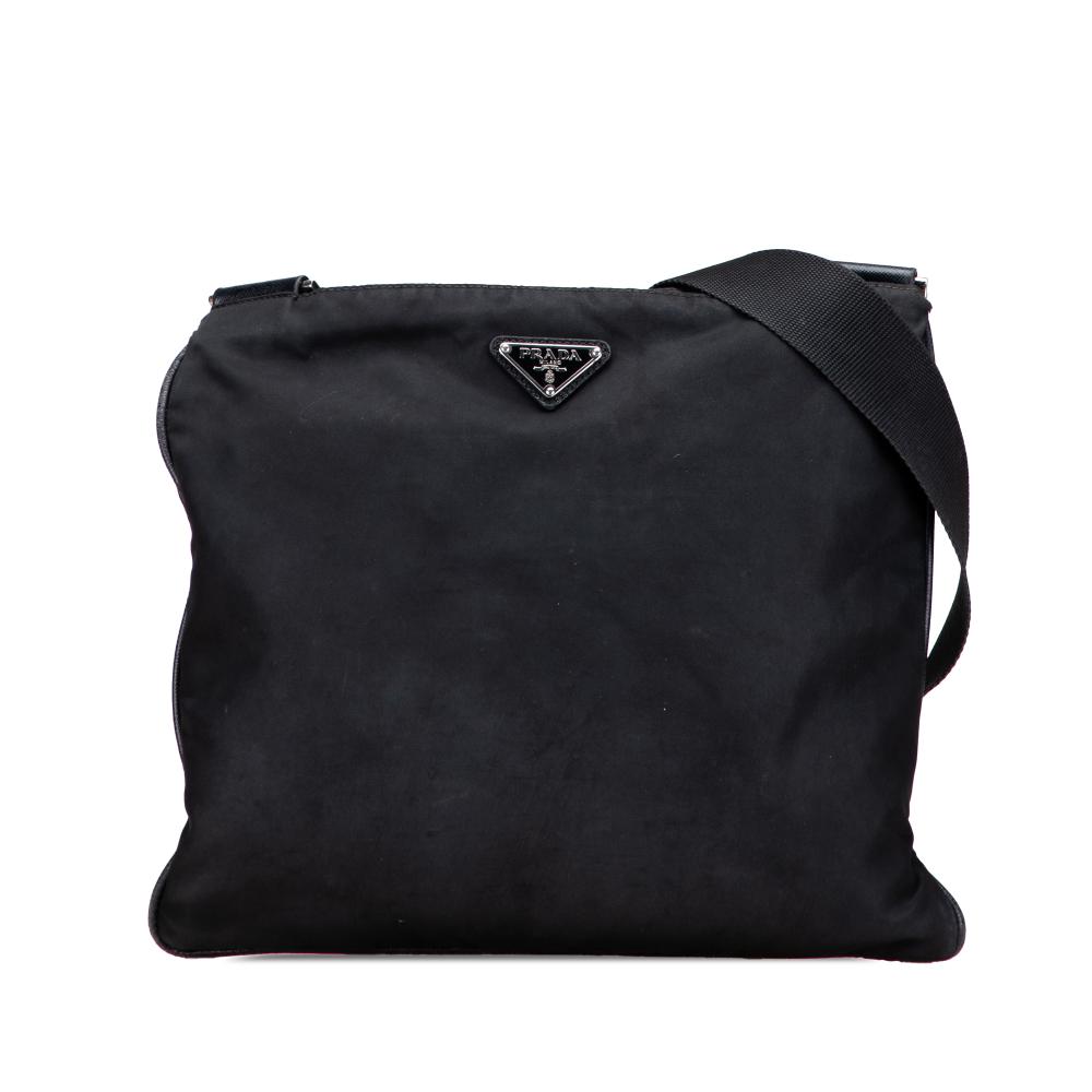 Prada B Prada Black Nylon Fabric Tessuto Zip Top Crossbody Italy