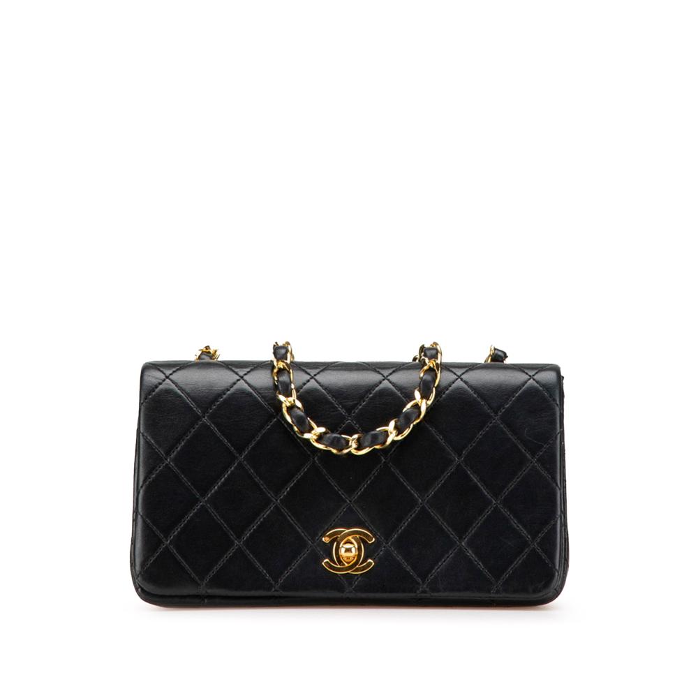 Chanel B Chanel Black Lambskin Leather Leather Mini CC Quilted Lambskin Full Flap France