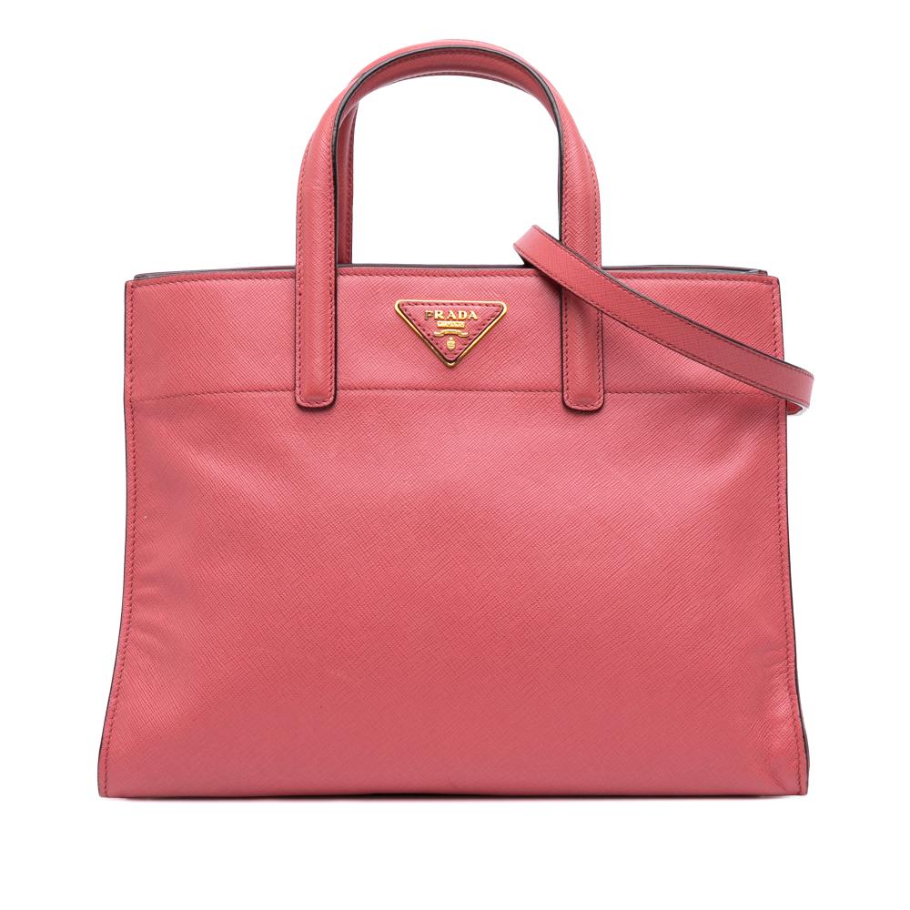 Prada B Prada Pink Blush Saffiano Leather Soft Triple Pocket Tote Italy