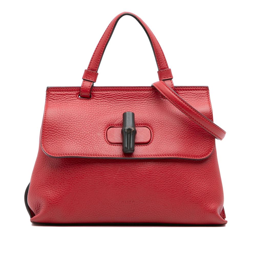 Gucci B Gucci Red Calf Leather Small Bamboo Daily Satchel Italy