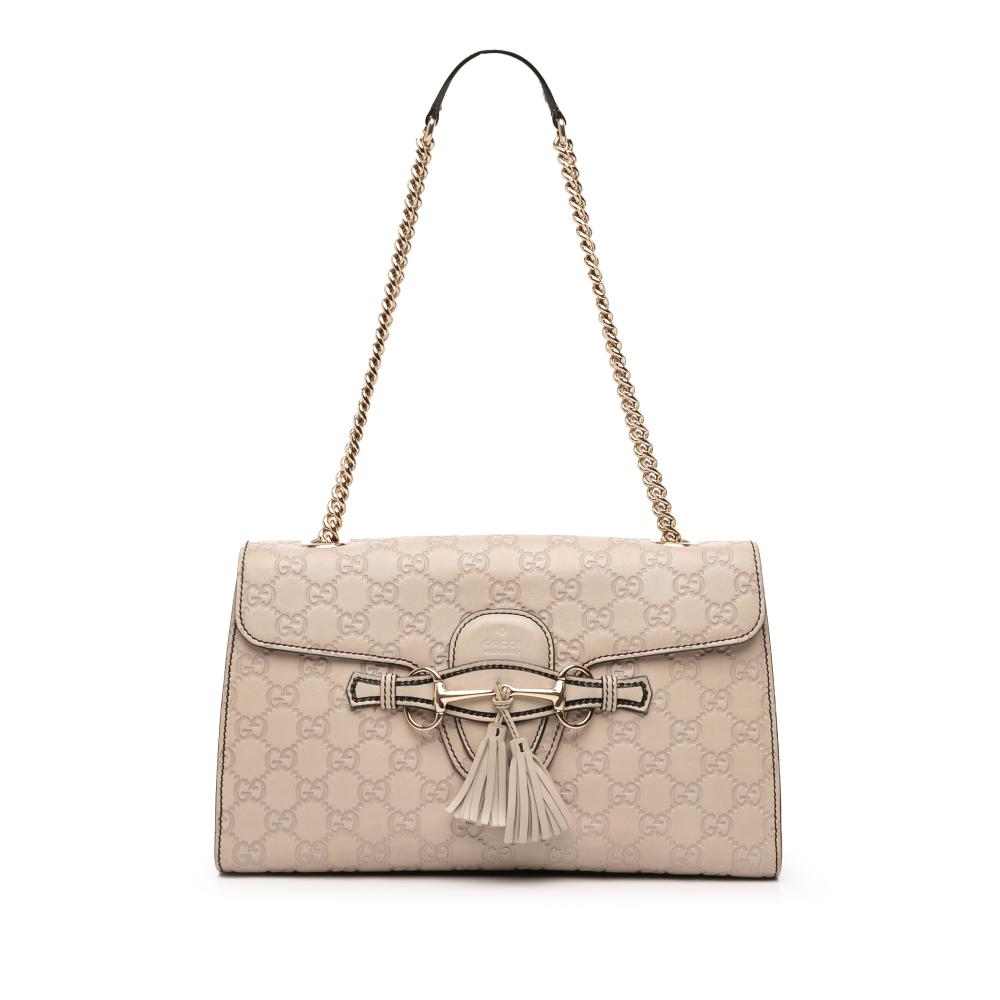 Gucci B Gucci Brown Beige Calf Leather Medium Guccissima Emily Shoulder Bag Italy