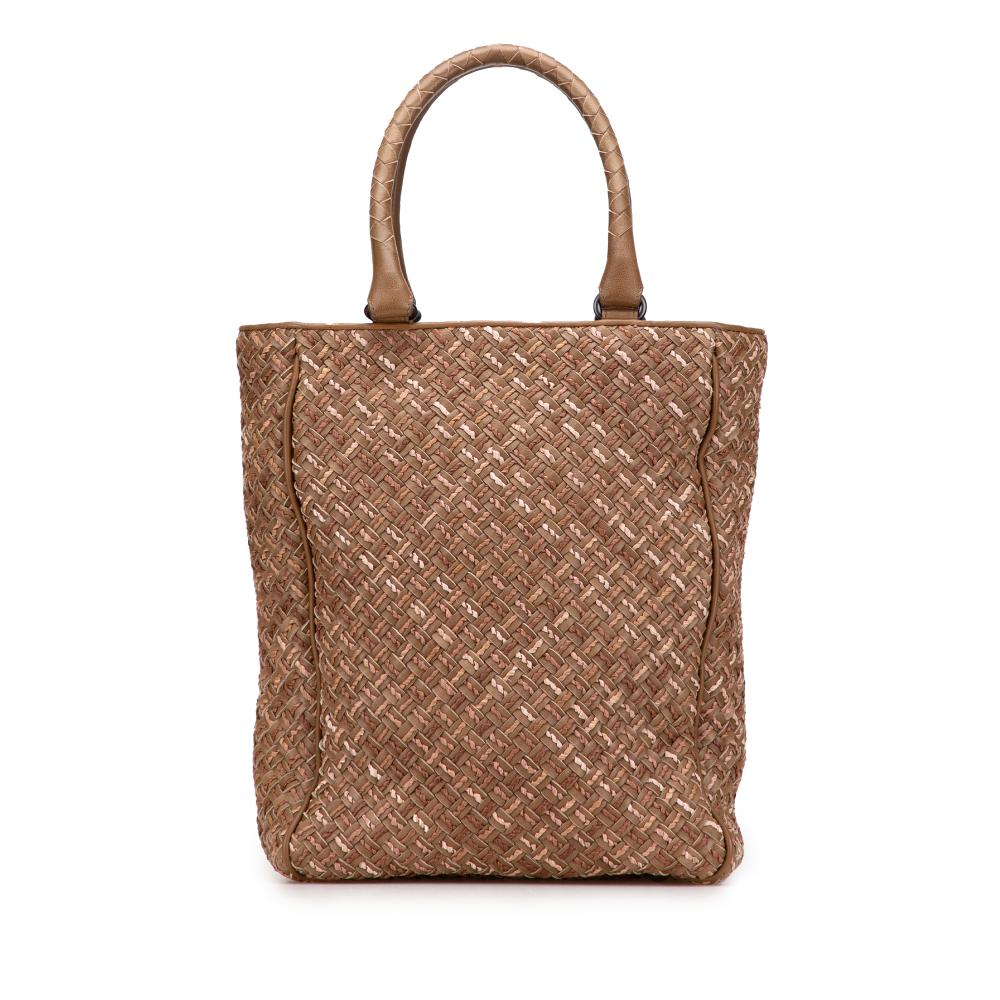 Bottega Veneta B Bottega Veneta Brown Calf Leather skin Intrecciato Paglia Tote Italy