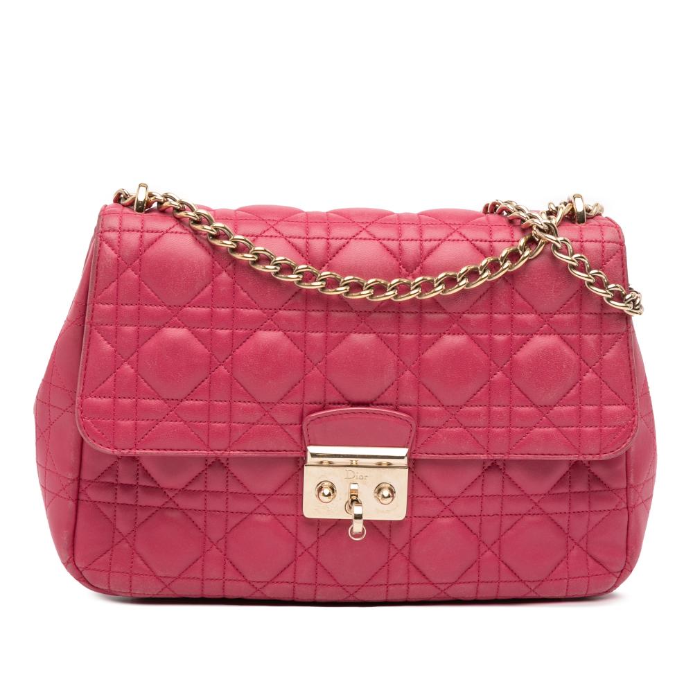 Christian Dior B Dior Pink Blush Lambskin Leather Leather Large Lambskin Cannage Miss Dior Flap Italy