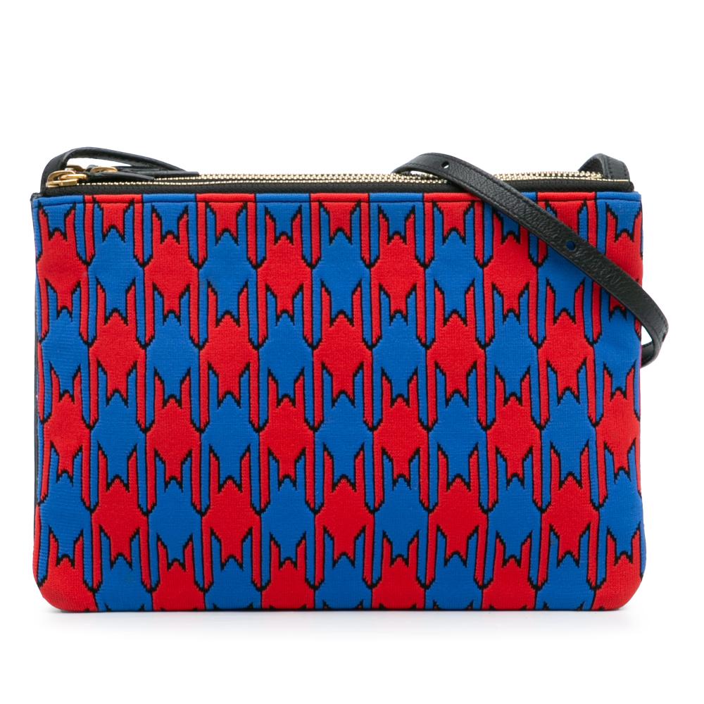 Celine B Celine Blue with Red Cotton Fabric Large Houndstooth Trio Crossbody Italy