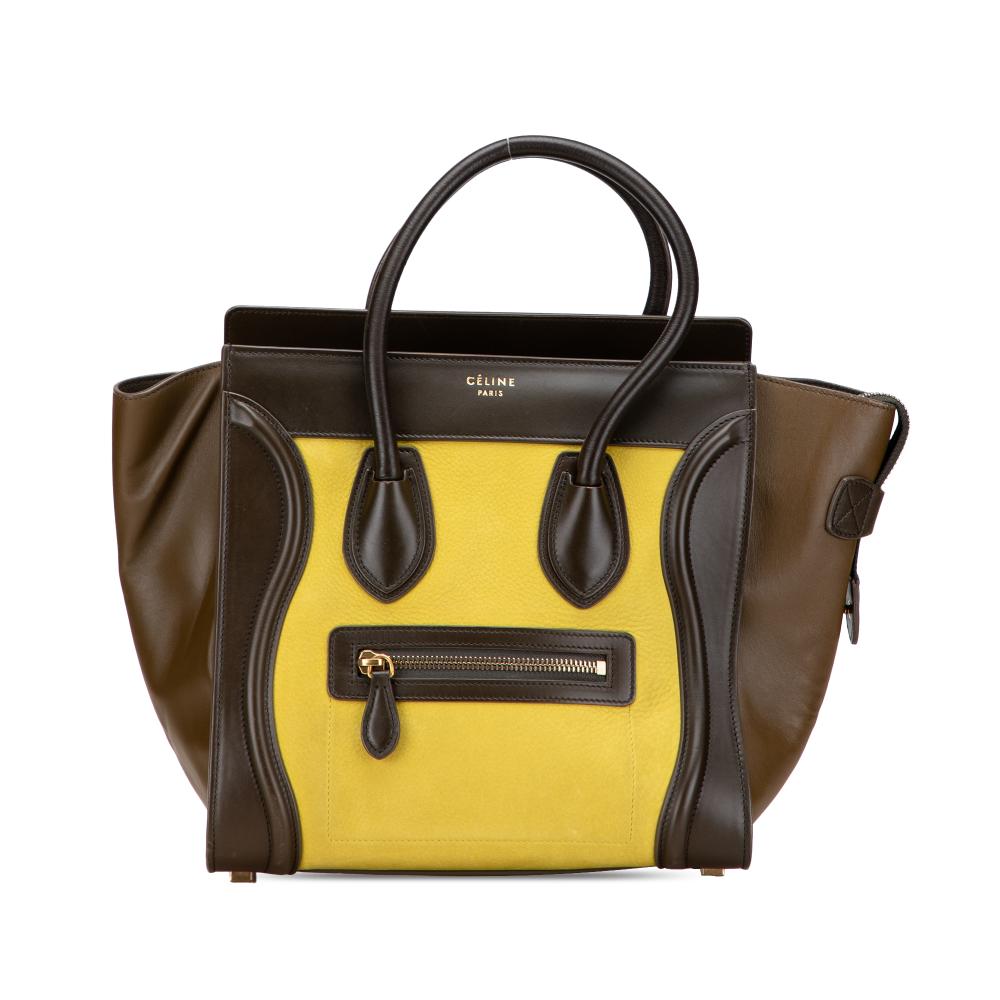 Celine B Celine Yellow with Brown Calf Leather Micro Tricolor Luggage Tote Italy
