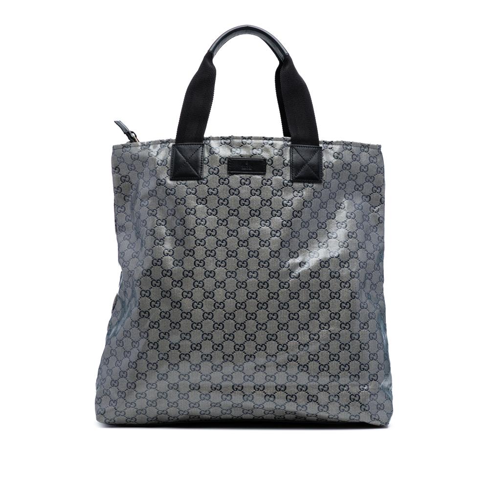 Gucci AB Gucci Brown Beige Coated Canvas Fabric GG Crystal Vertical Tote Italy