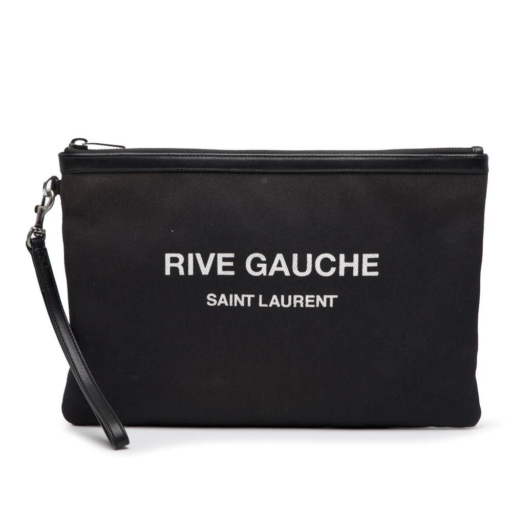 Saint Laurent B Saint Laurent Black Canvas Fabric Rive Gauche Clutch Italy